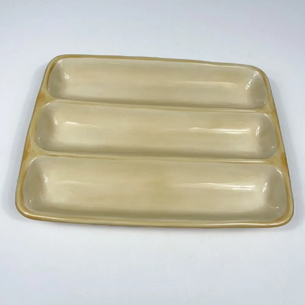 Pottery Barn RUSTIC OLIVE Ceramic Divided Serving Relish Dish country kitchen